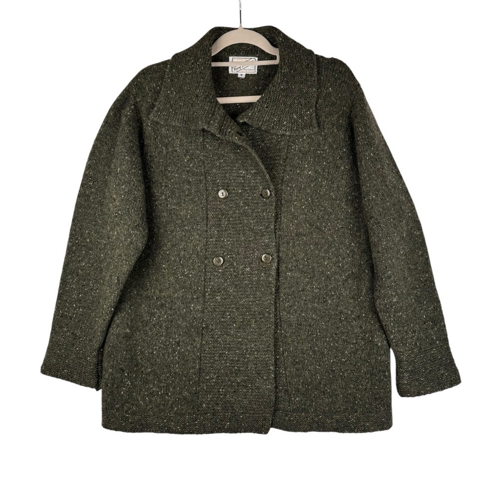 Kerry Traditions 100% Wool Cardigan Size M Green Womens Two Raws Button closure